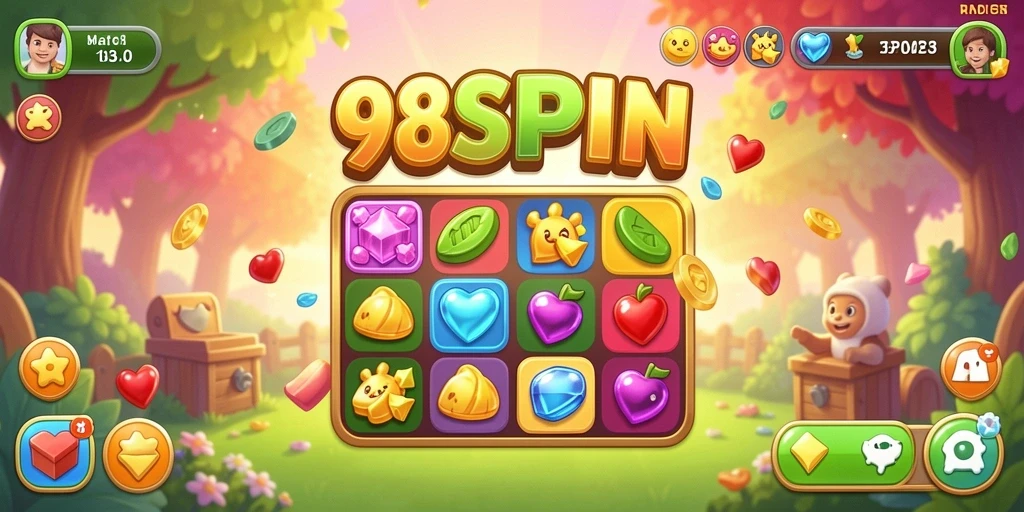 Screenshot menunjukkan gameplay seru saat mencocokkan objek di 98SPIN.