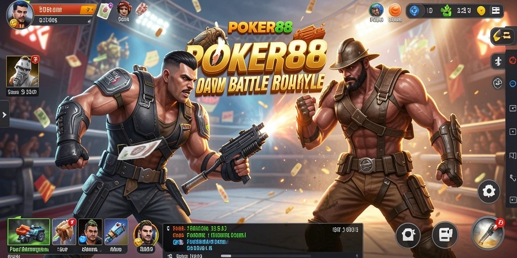 Tampilan screenshot POKER88 menampilkan aksi seru dalam gameplay Battle Royale.