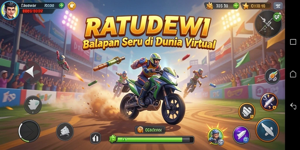 Gameplay balapan seru dalam RATUDEWI dengan kendaraan cepat.