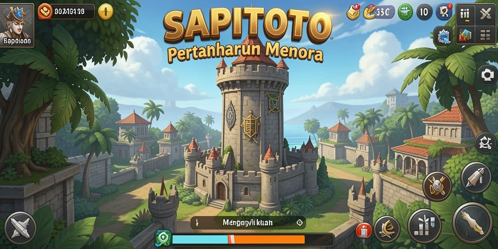Screenshot menunjukkan gameplay menara pertahanan yang mendebarkan dan strategis.