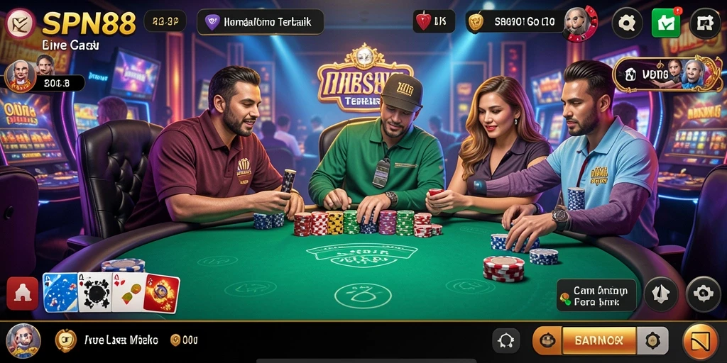 Screenshot SPN88 menampilkan dealer langsung dan permainan kasino yang seru.