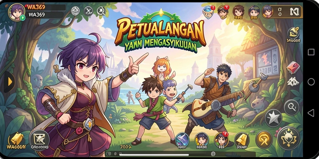 Tampilan gameplay WA369 yang penuh warna dan dinamis.